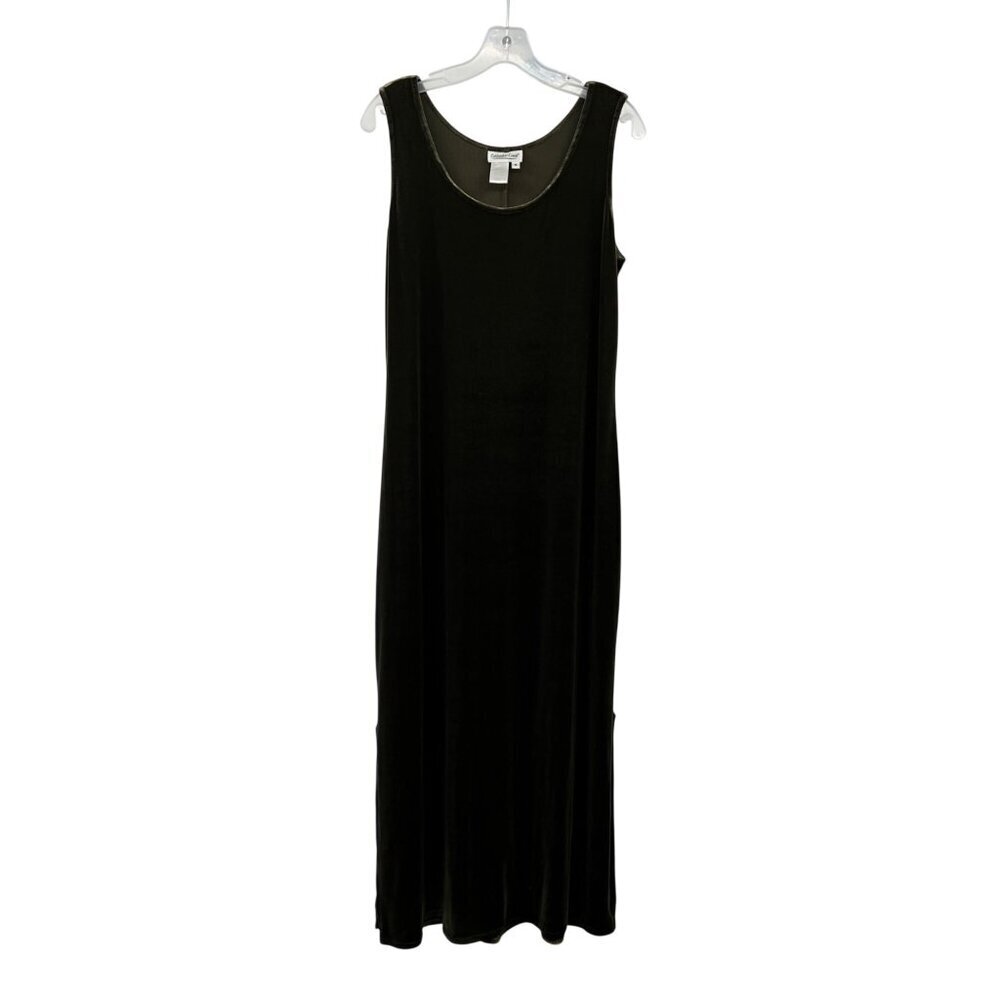 Coldwater Creek Velour Maxi Dress Sleeveless Side Slits Green Size Medium